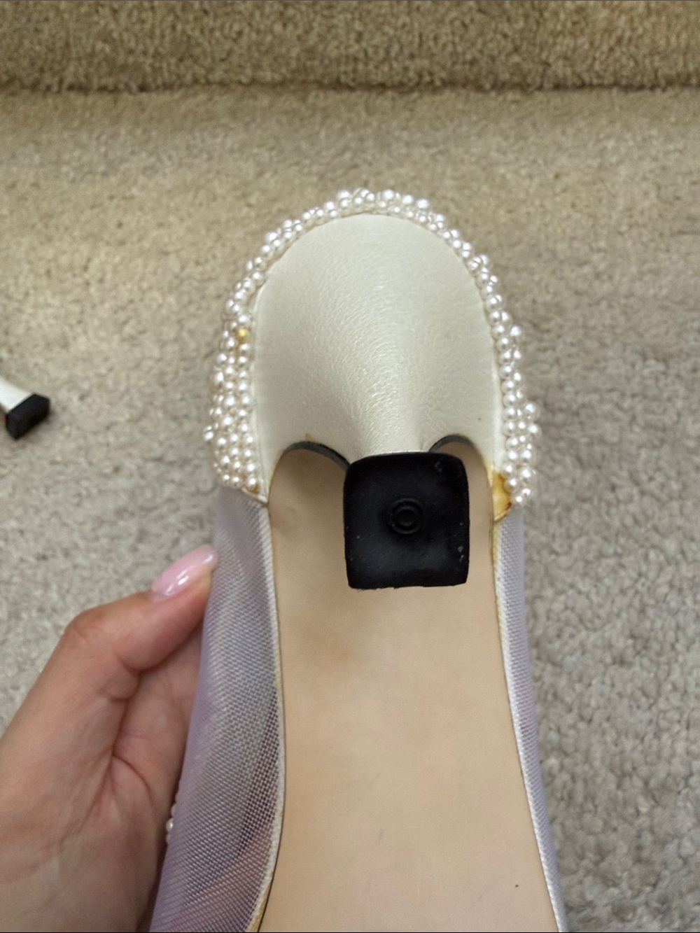 Vintage Style Pearl-Embellished Ivory Kitten Heel Pumps - Picture 6 of 6